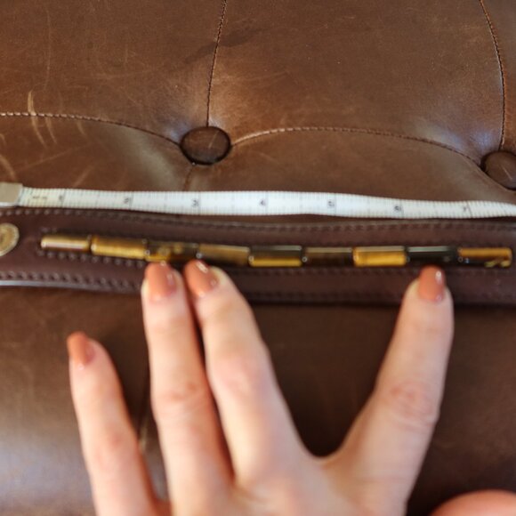 YSL Rive Gauche brown leather bracelet cuff with 9 tiger's eye stones/beads EUC! - Picture 14 of 14